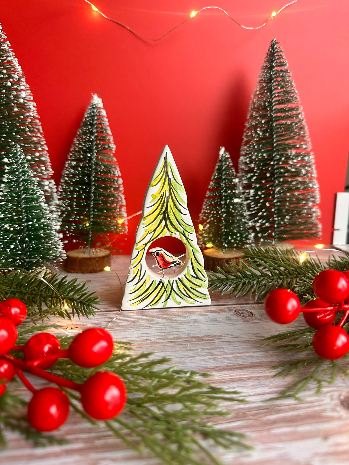 Fir Tree with Robin Ornament