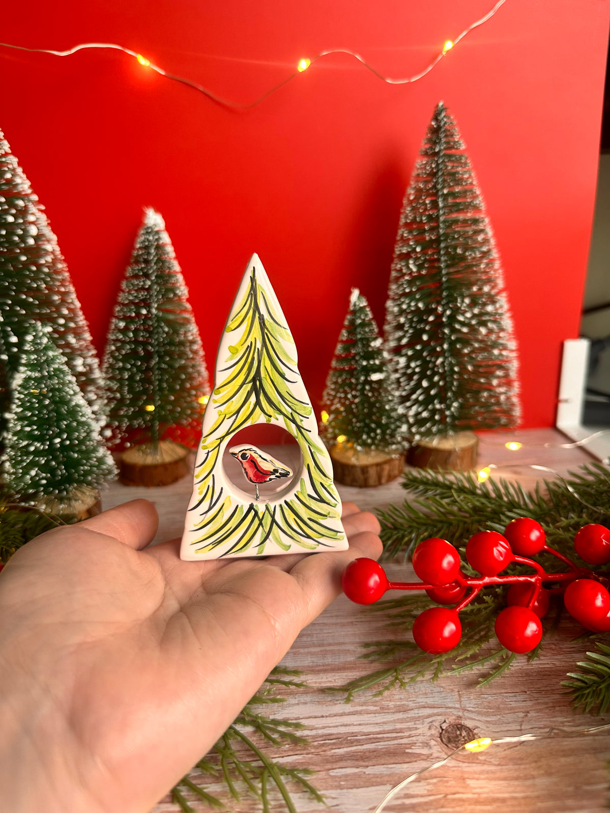 Fir Tree with Robin Ornament