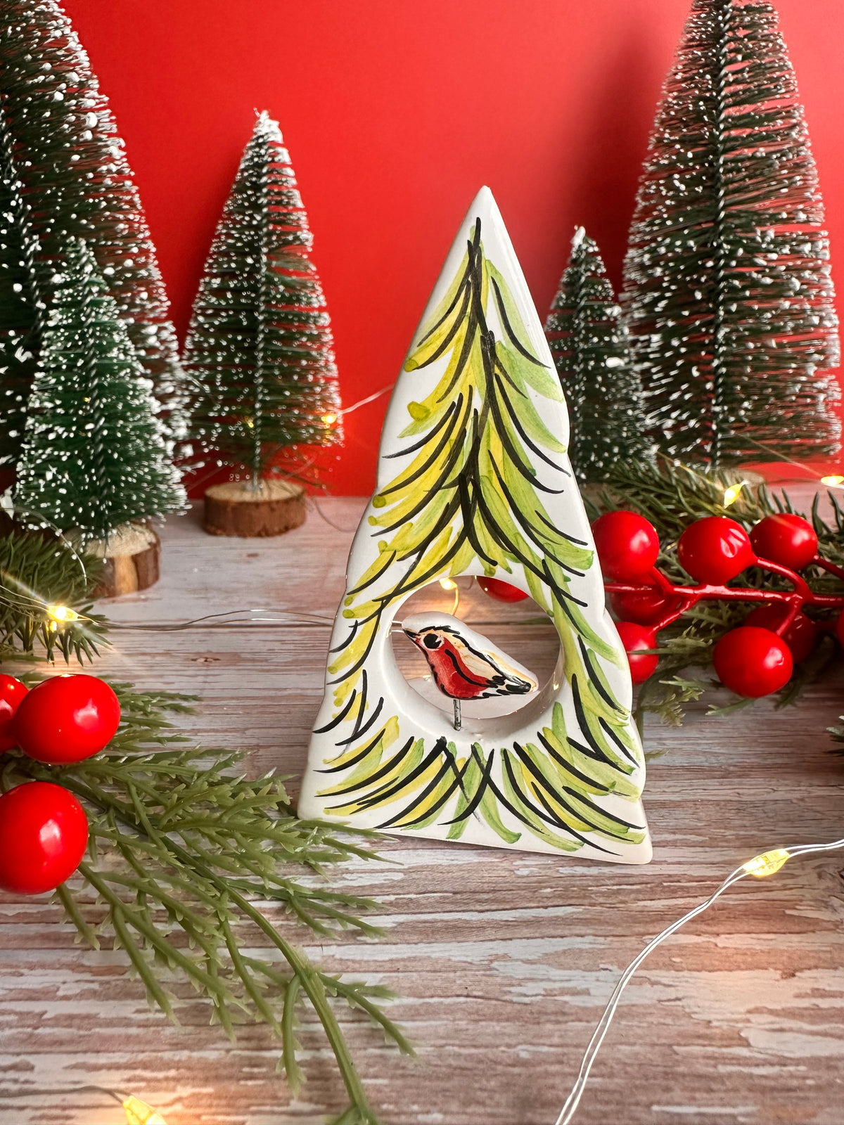 Fir Tree with Robin Ornament