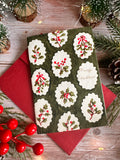 Green Scallop Tile Holly and Berries Cotton Christmas Card