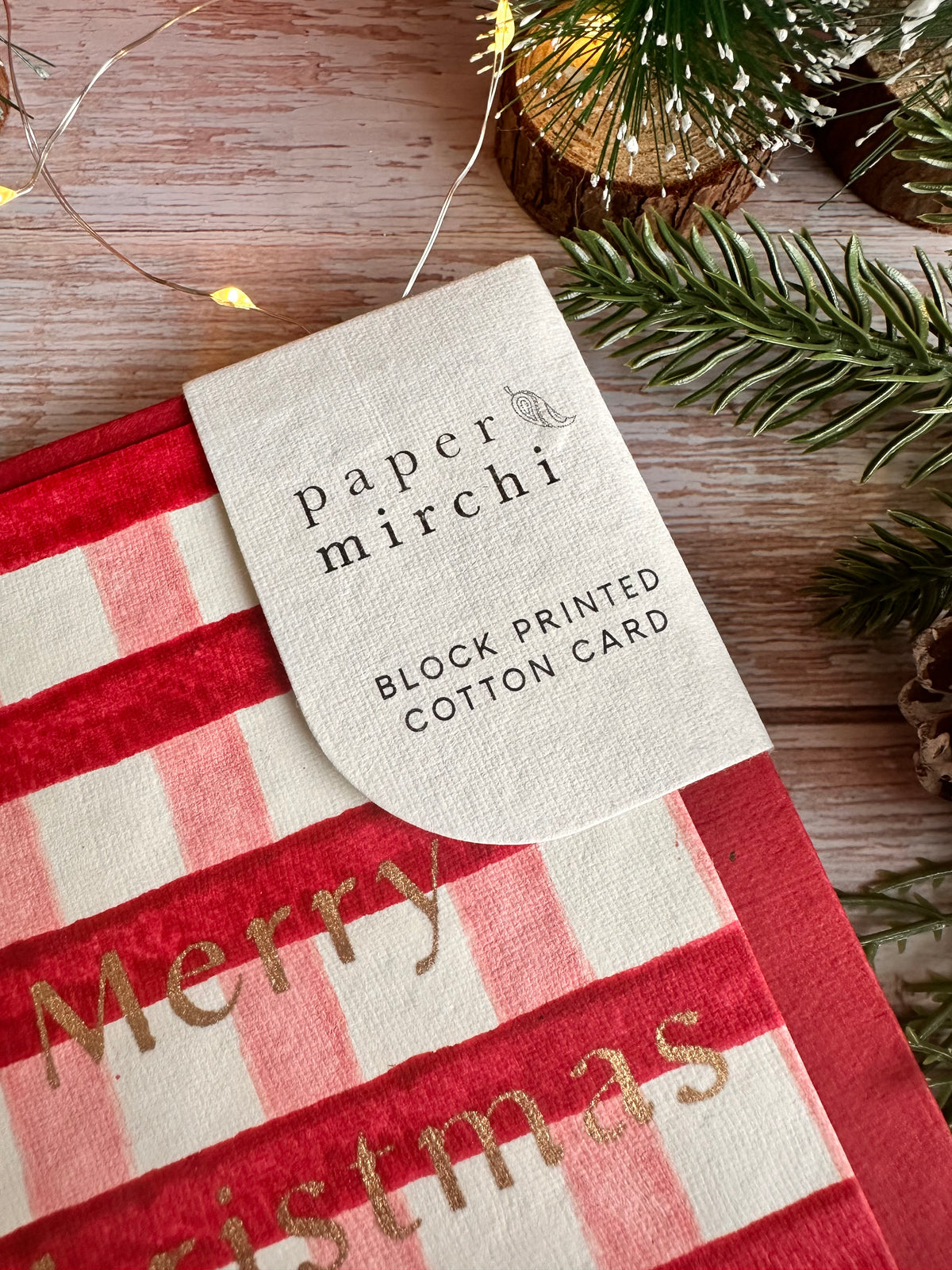 Red and Pink Gingham Cotton Christmas Card