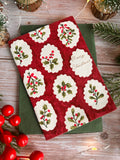 Red Scallop Tile Holly and Berries Cotton Christmas Card