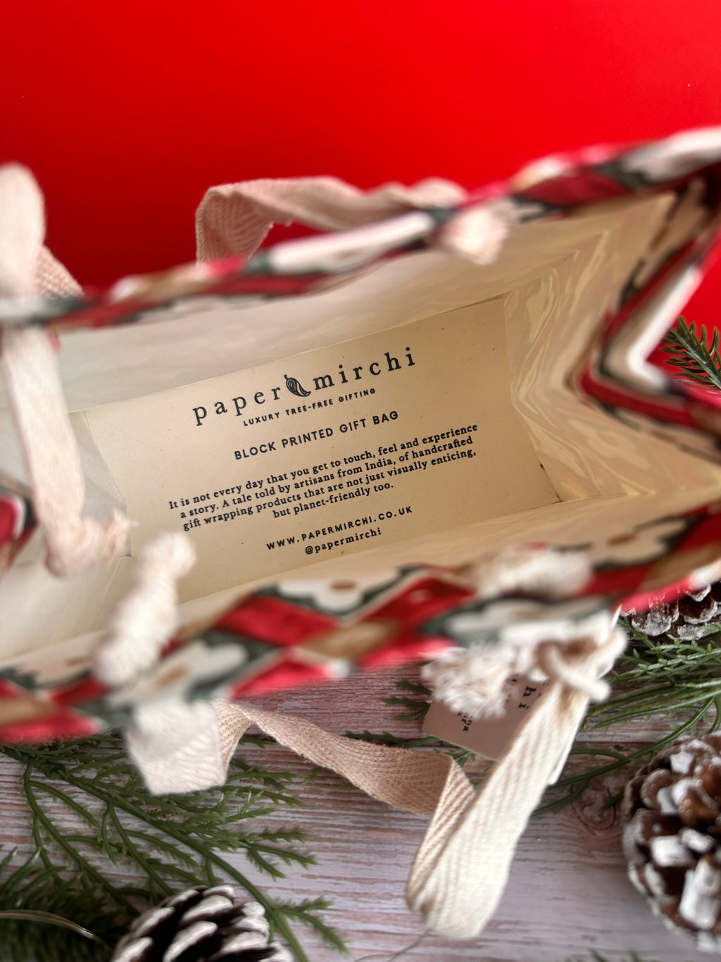 Scarlet Floral Checks Block Printed Gift Bag