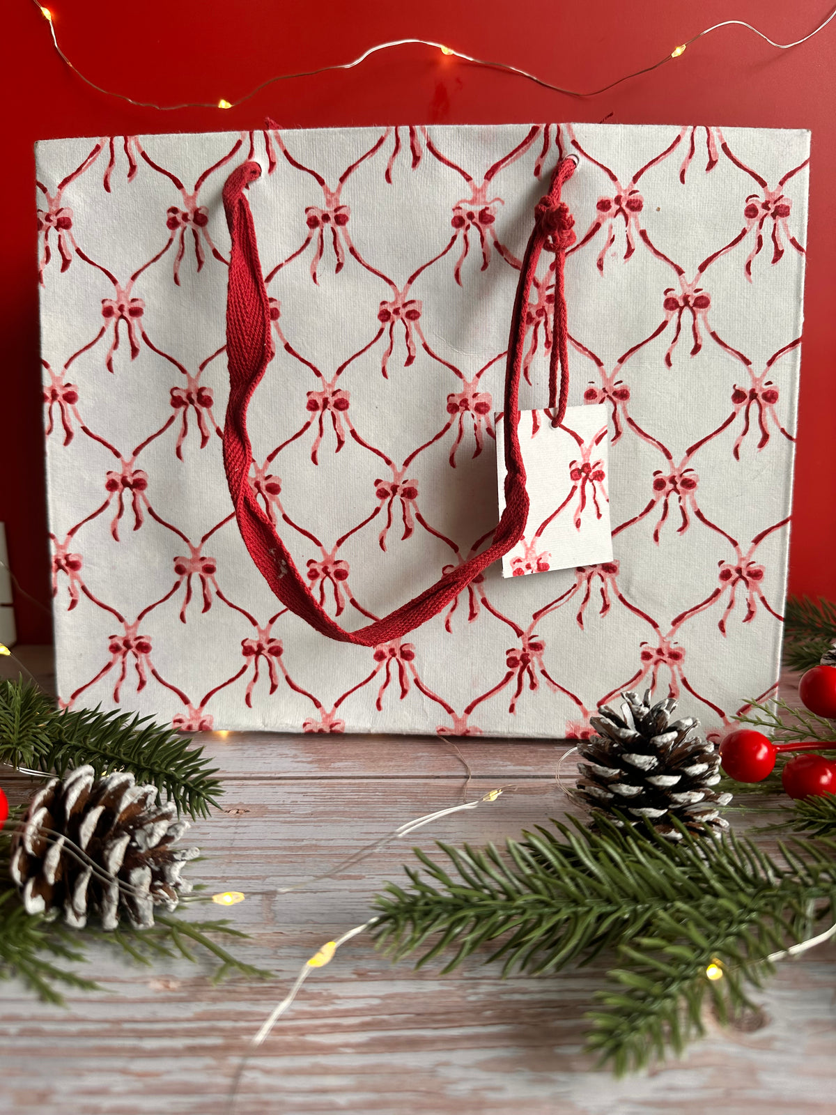 Delicate Pink Bow Block Printed Medium Gift Bag