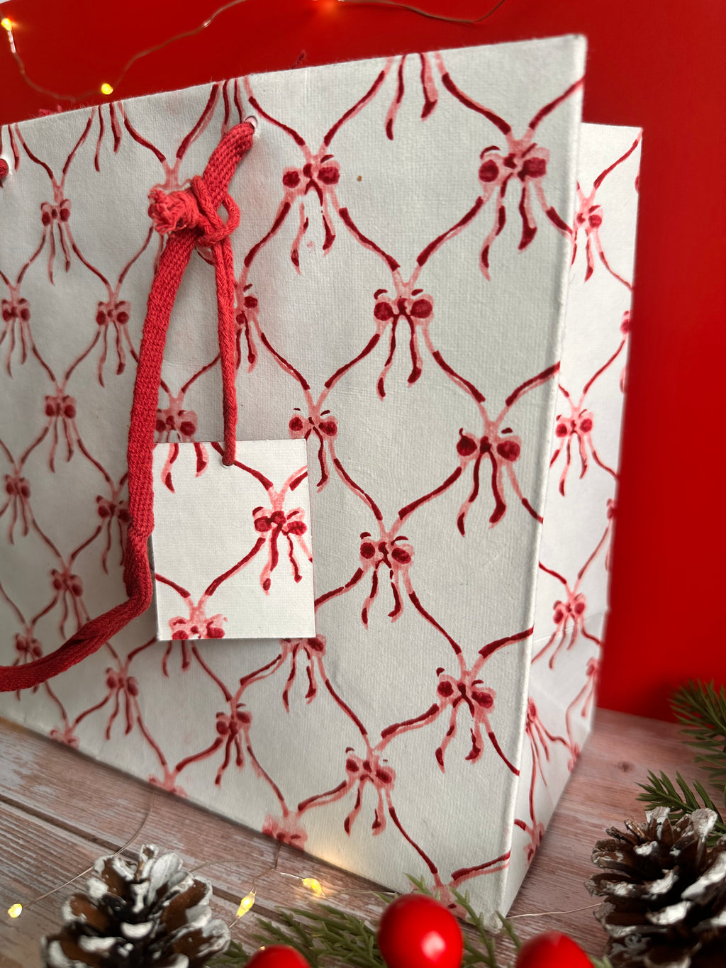Delicate Pink Bow Block Printed Medium Gift Bag