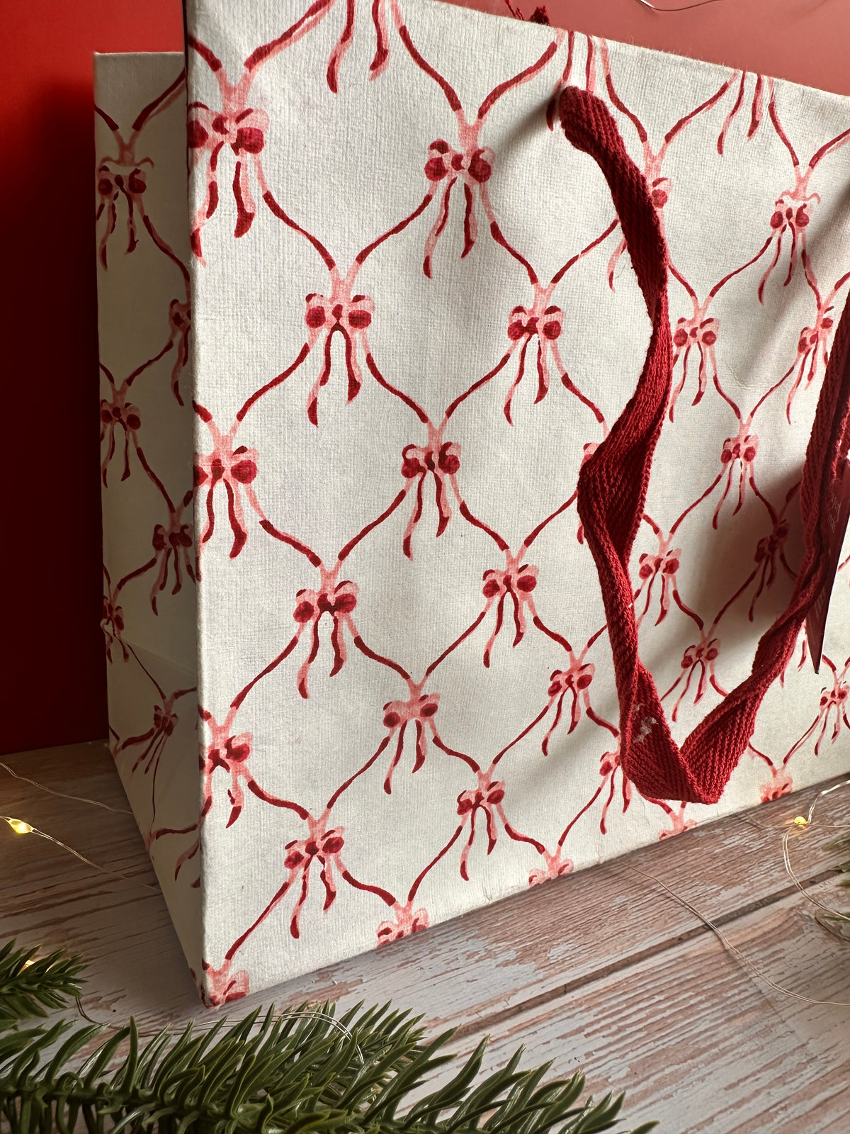 Delicate Pink Bow Block Printed Medium Gift Bag
