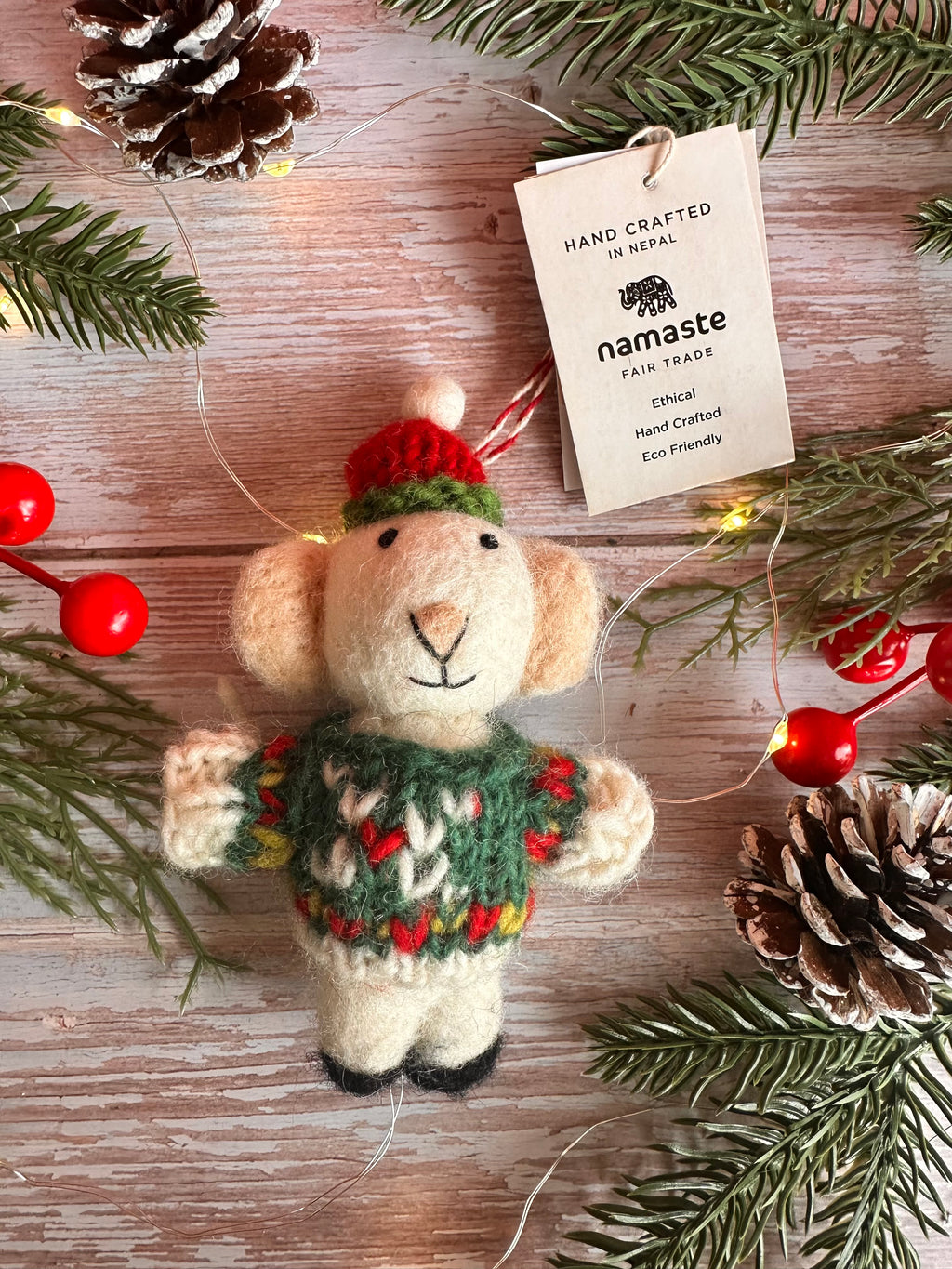 Felt Mouse with Jumper Christmas Decoration