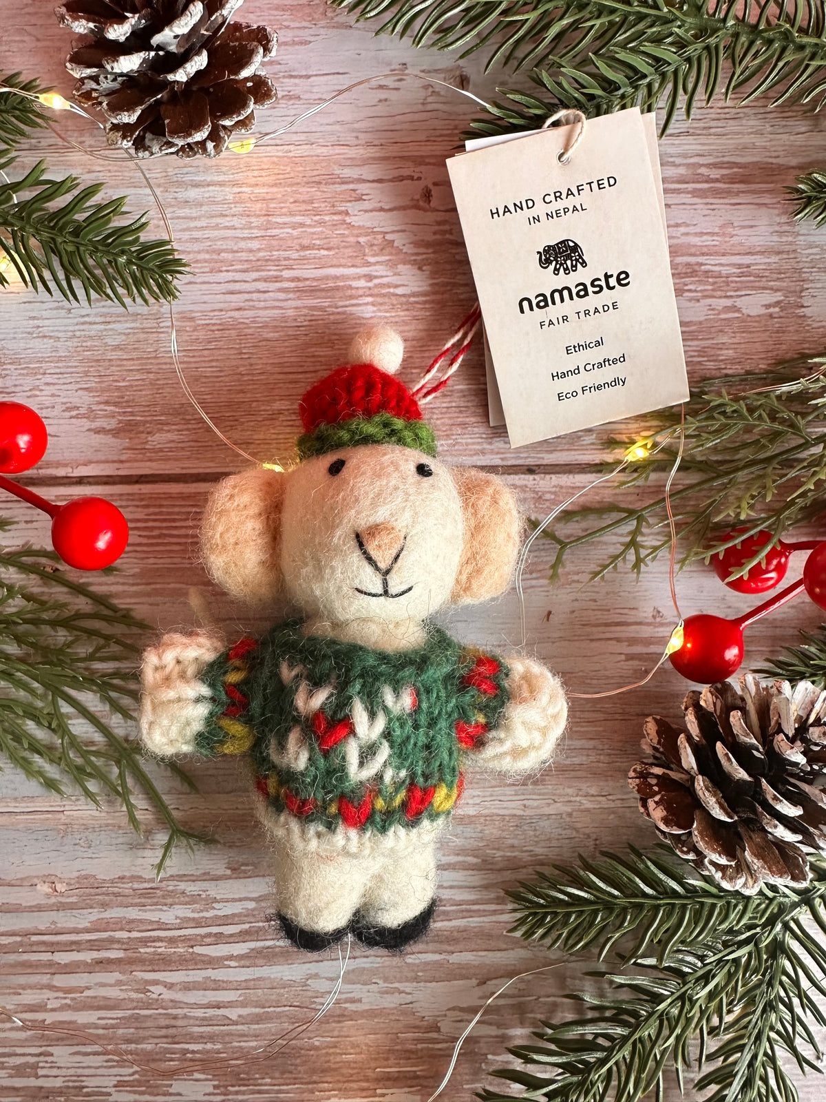 Felt Mouse with Jumper Christmas Decoration