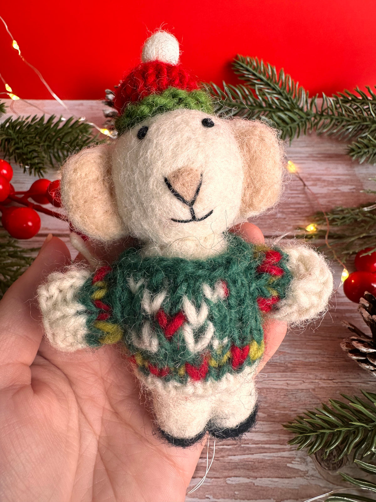Felt Mouse with Jumper Christmas Decoration