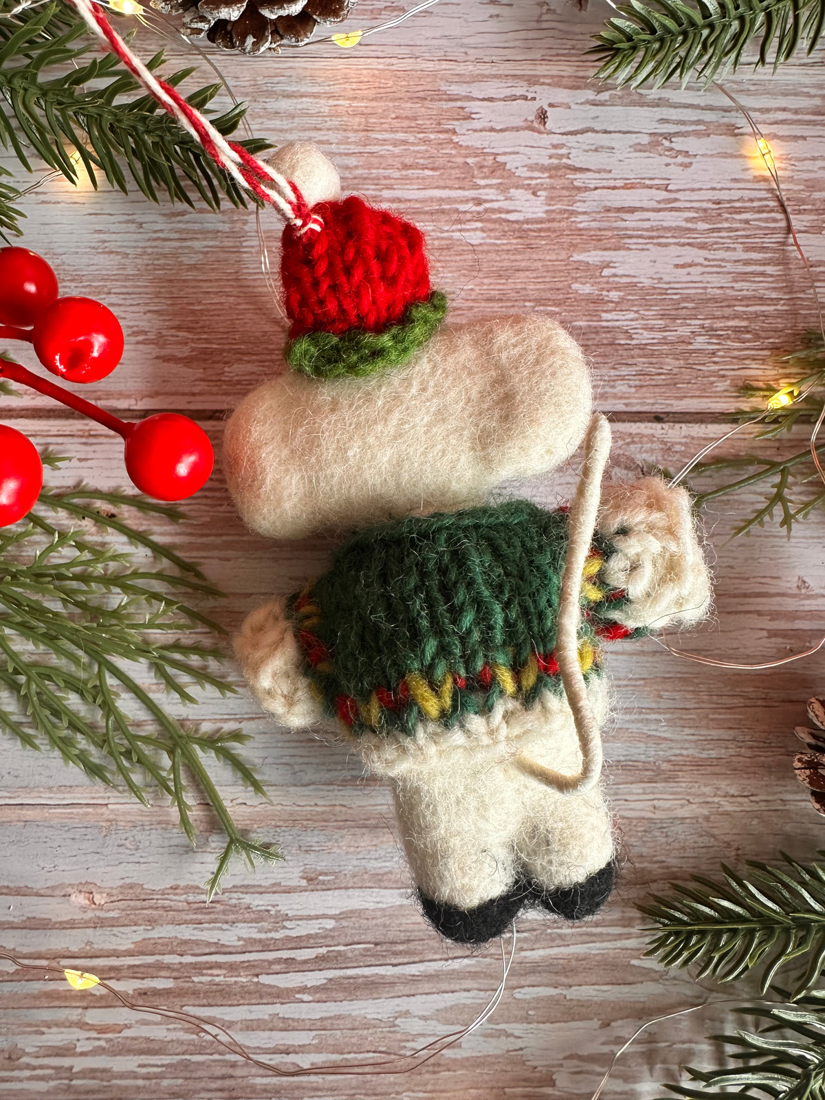 Felt Mouse with Jumper Christmas Decoration