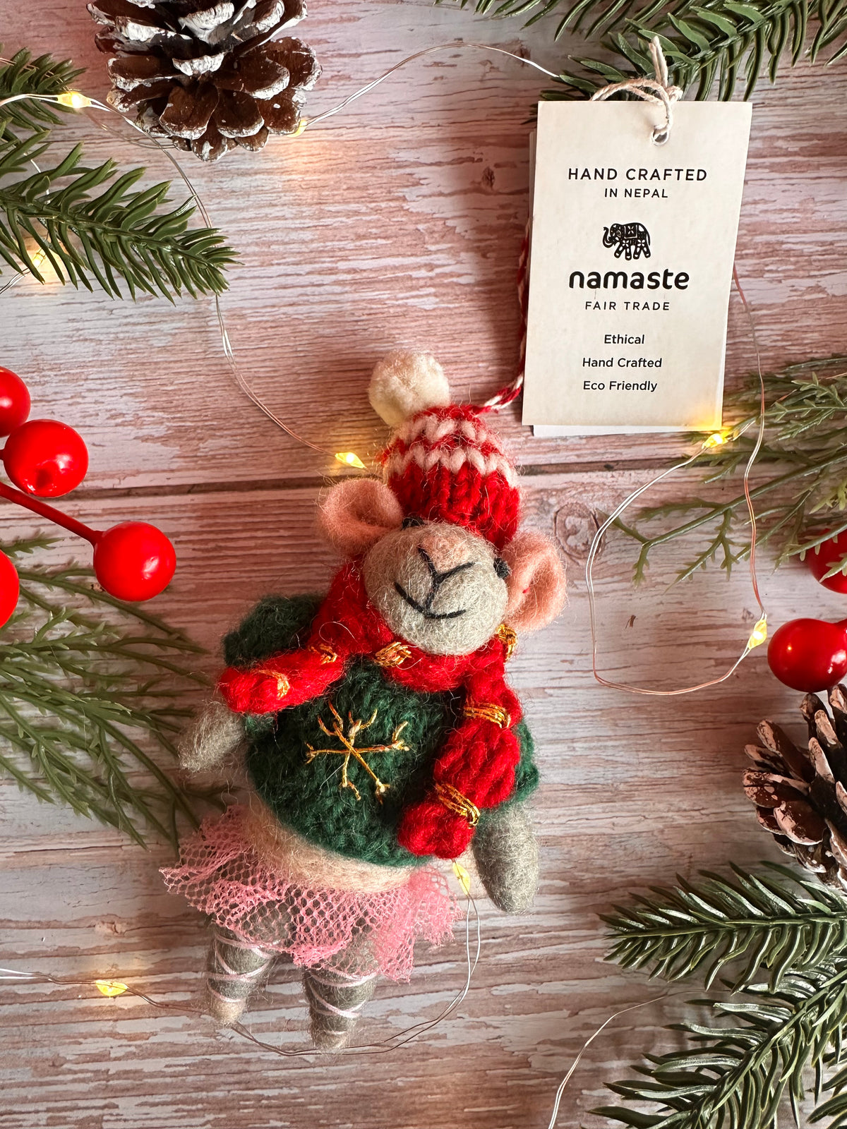 Felt Mouse with Jumper and Tutu Christmas Decoration