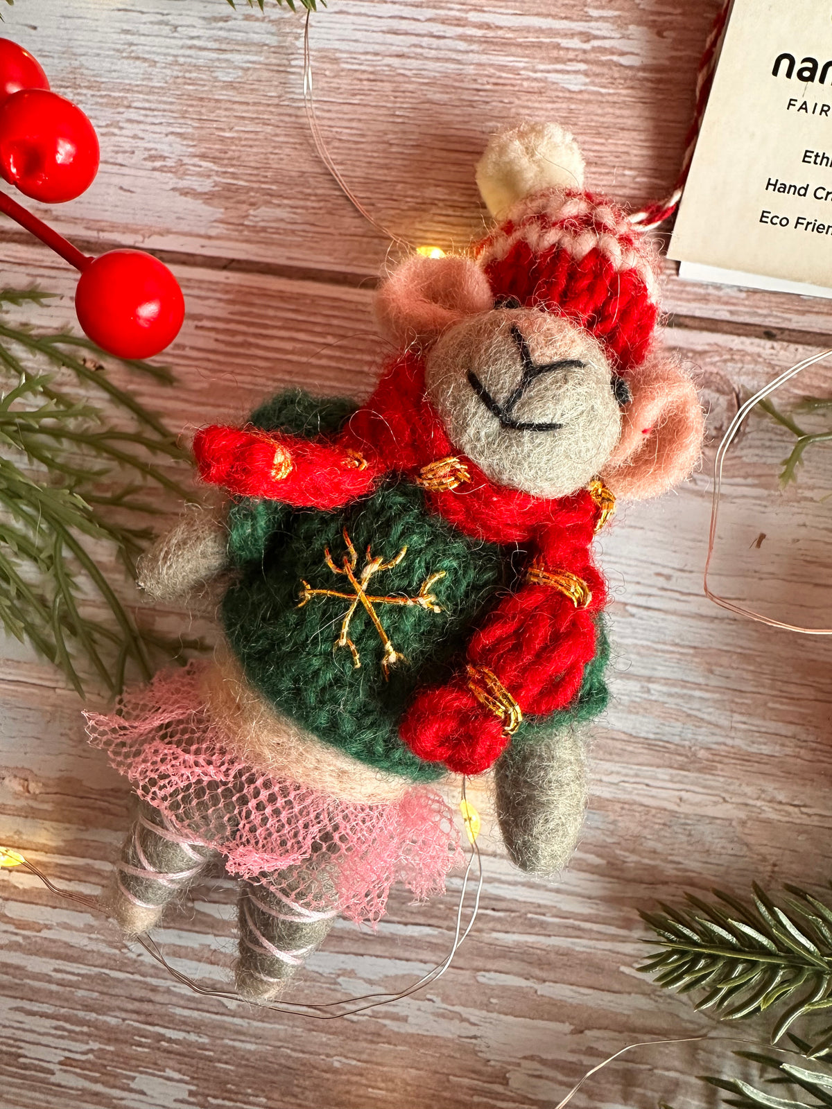 Felt Mouse with Jumper and Tutu Christmas Decoration