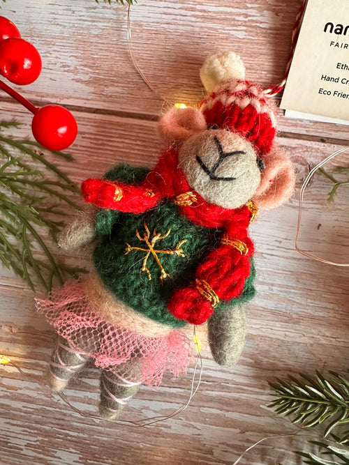 Felt Mouse with Jumper and Tutu Christmas Decoration