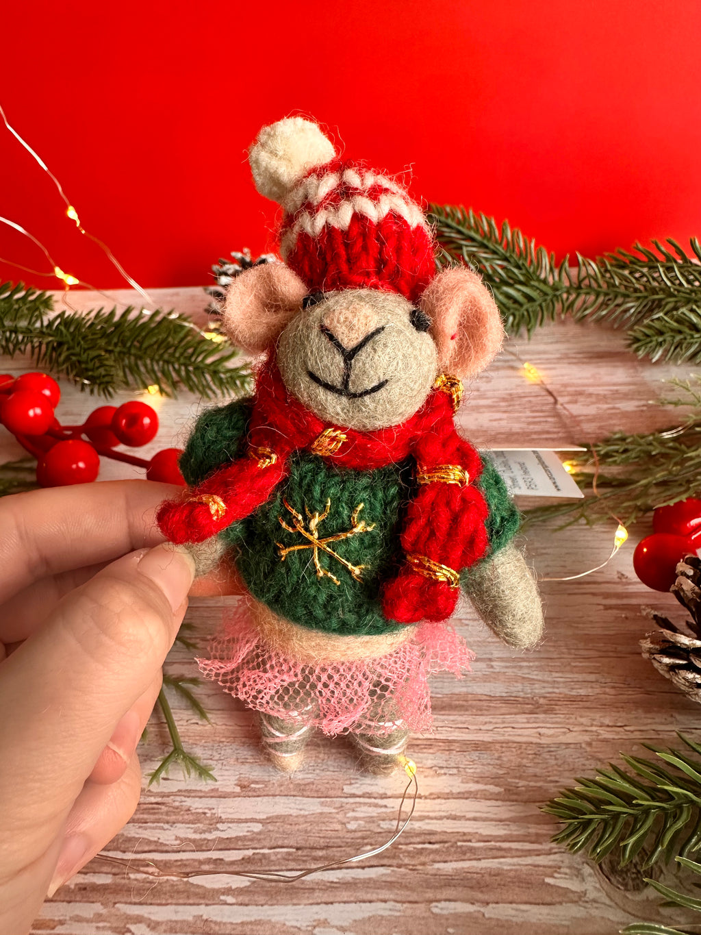 Felt Mouse with Jumper and Tutu Christmas Decoration