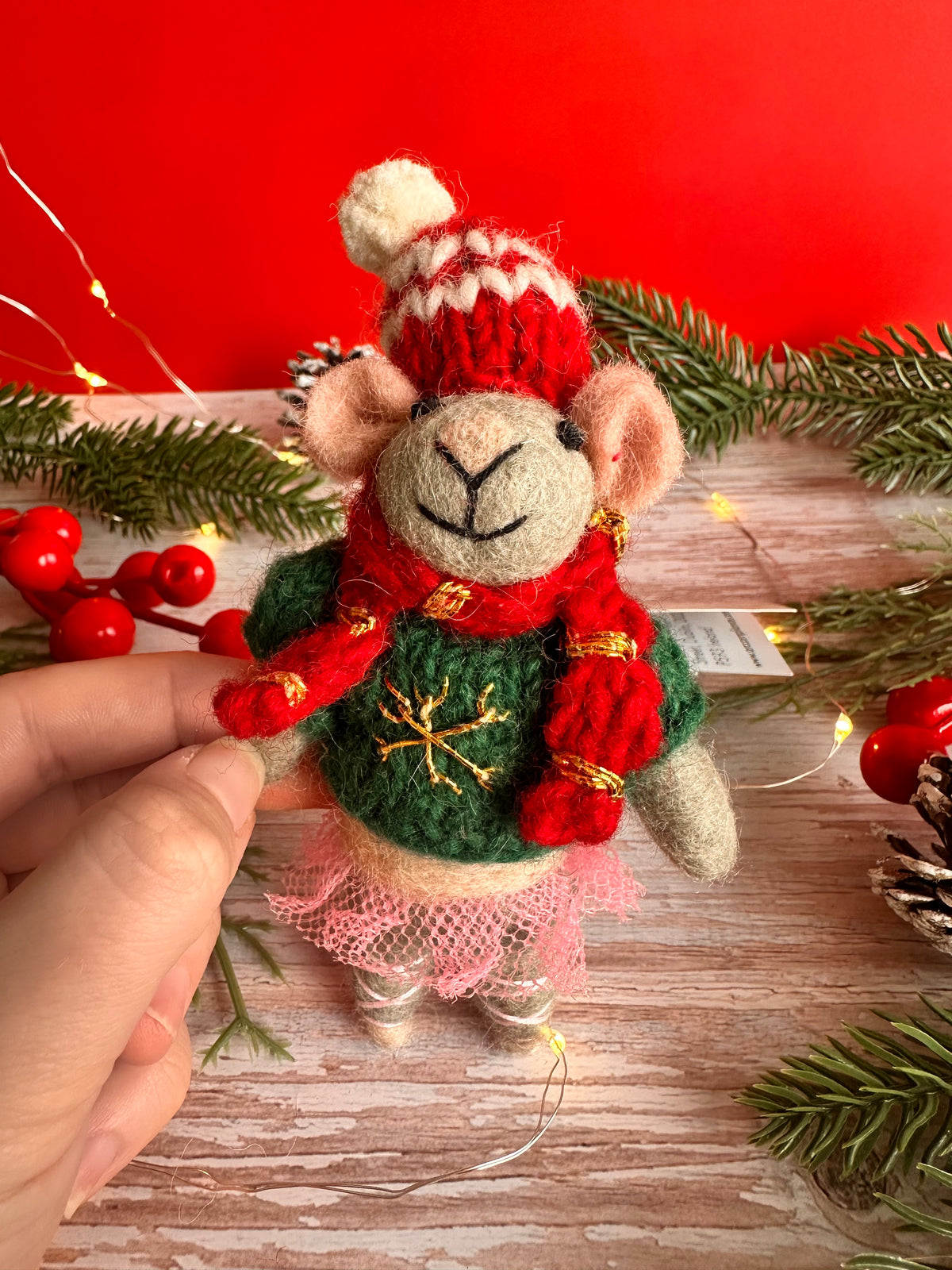 Felt Mouse with Jumper and Tutu Christmas Decoration