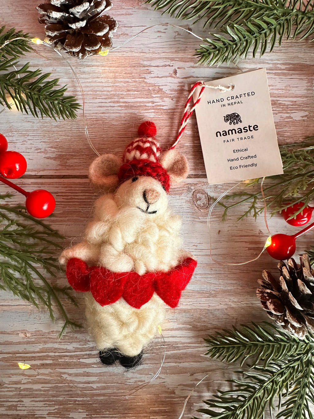 Felt Sheep with Heart Garland Christmas Decoration