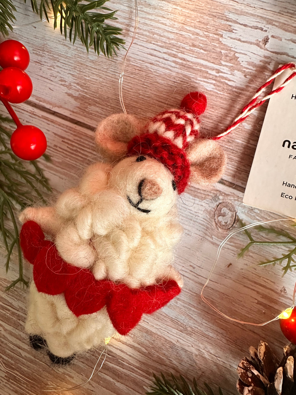 Felt Sheep with Heart Garland Christmas Decoration