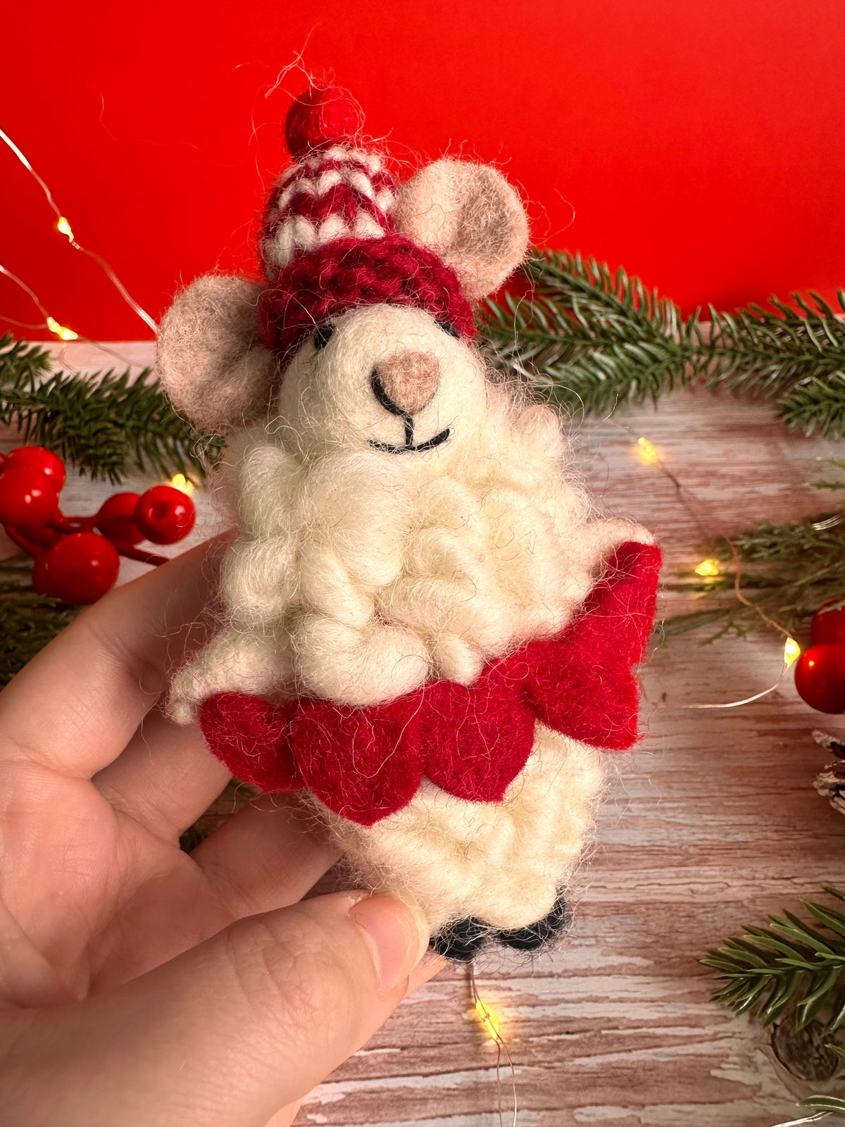 Felt Sheep with Heart Garland Christmas Decoration