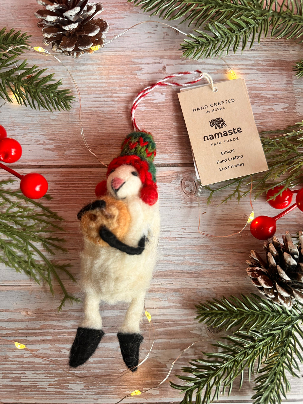 Felt Sheep with Christmas Cookie Christmas Decoration