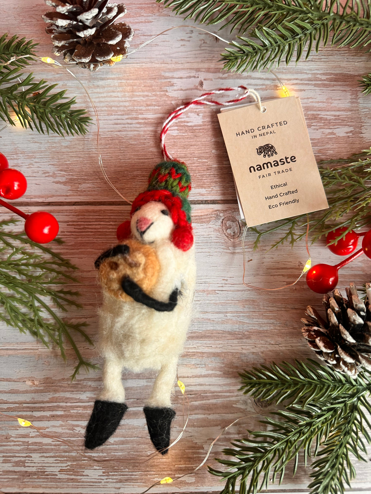 Felt Sheep with Christmas Cookie Christmas Decoration