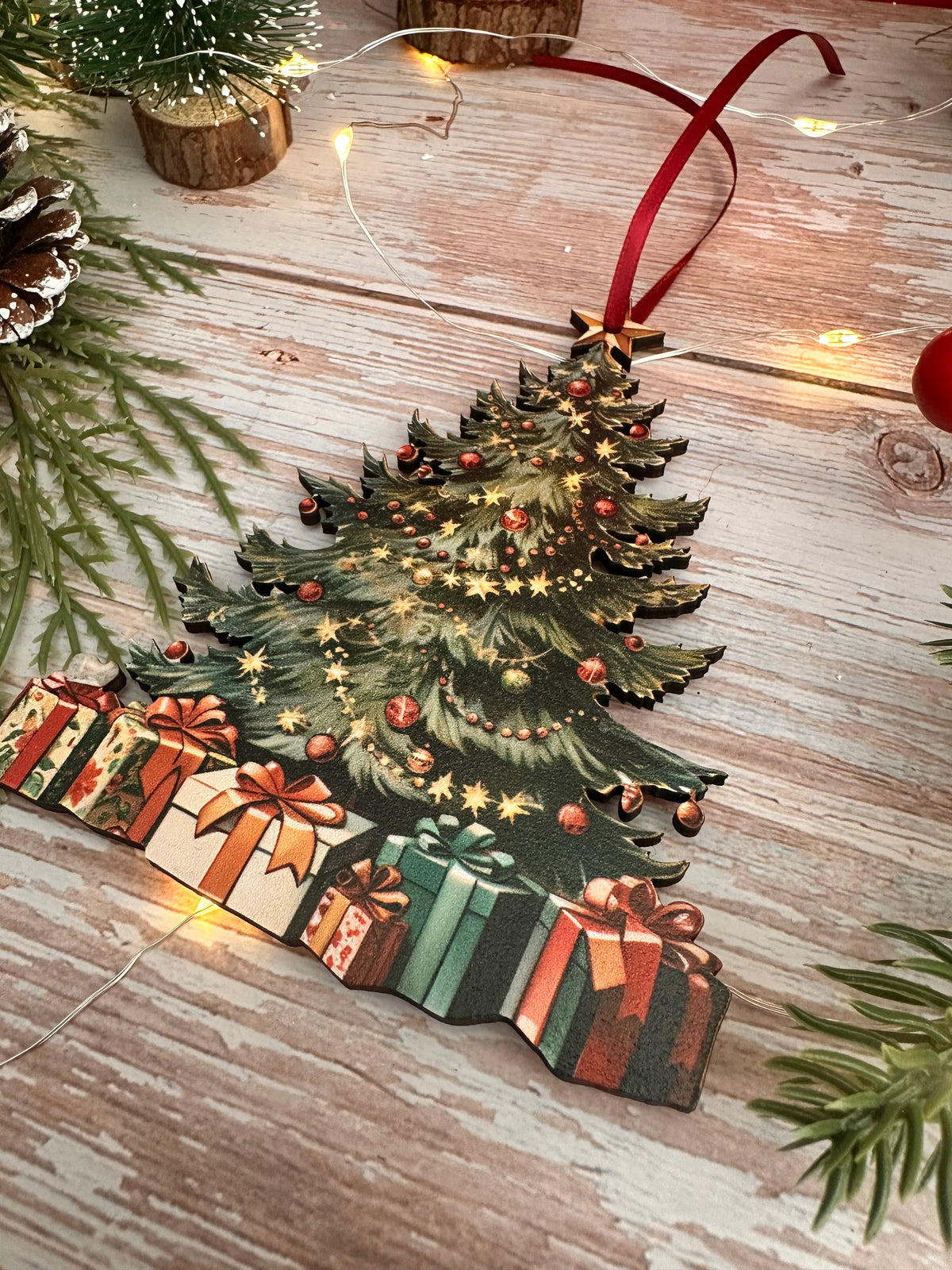 Traditional Wooden Christmas Tree Hanging Decoration