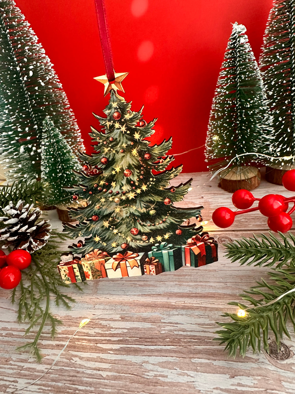 Traditional Wooden Christmas Tree Hanging Decoration