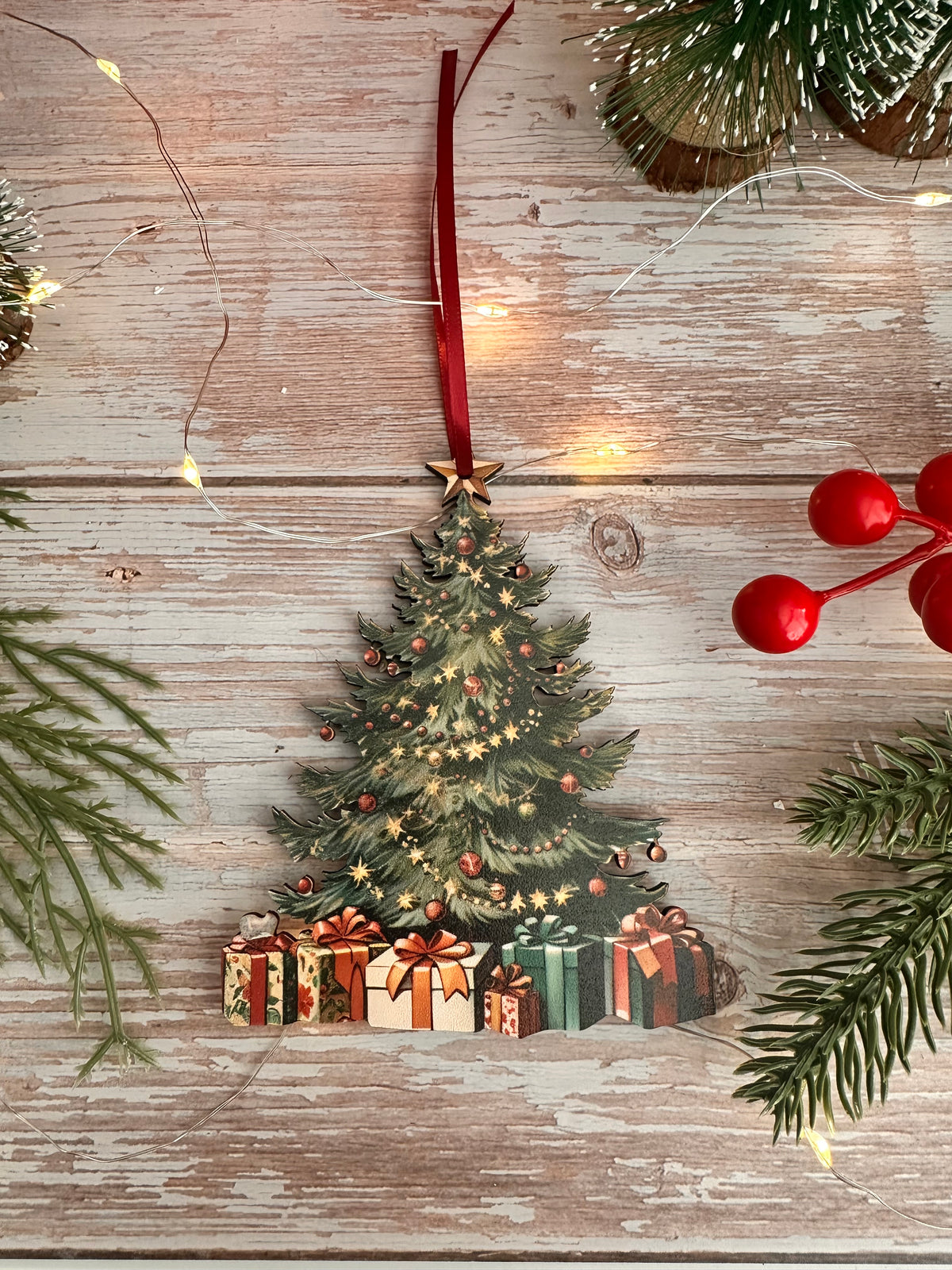 Traditional Wooden Christmas Tree Hanging Decoration