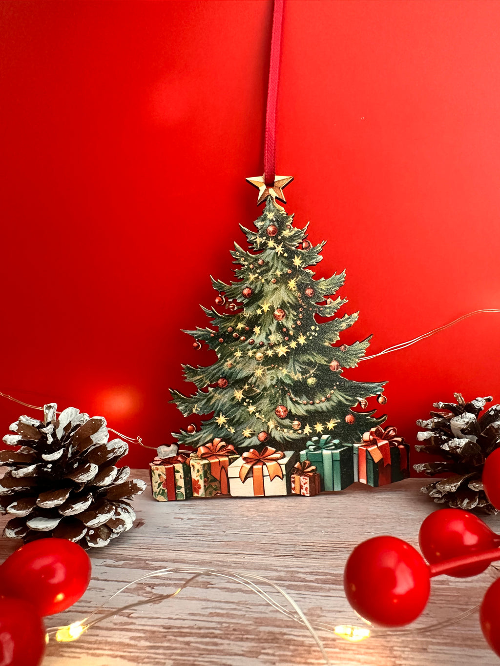 Traditional Wooden Christmas Tree Hanging Decoration
