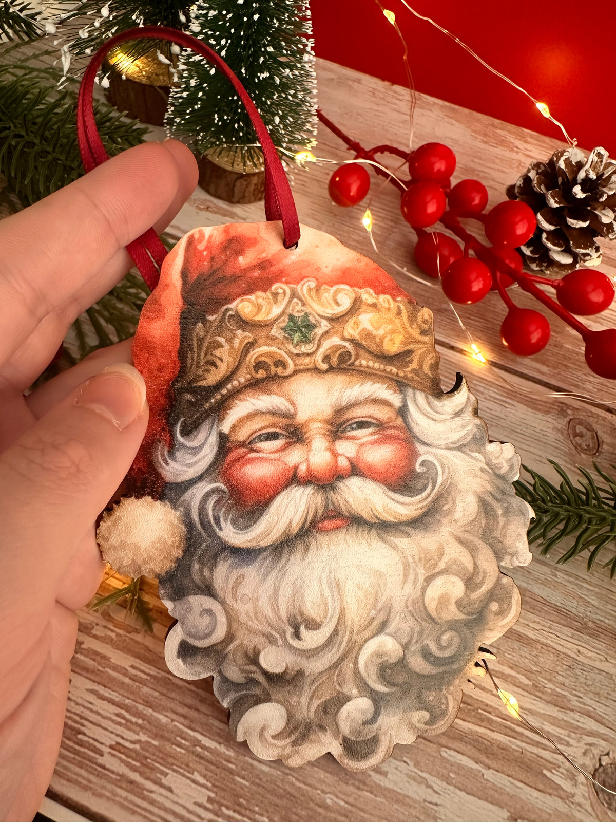 Nostalgic Wooden Father Christmas Tree Hanging Decoration