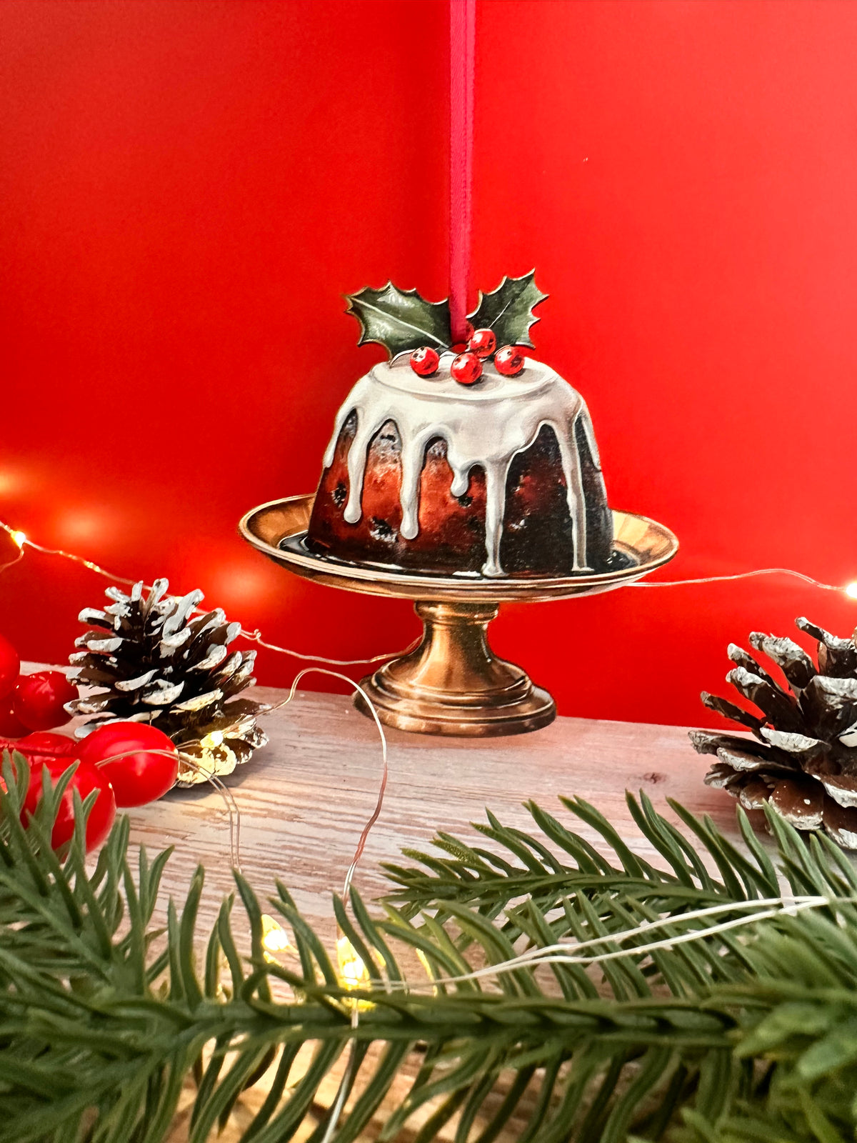 Traditional Wooden Christmas Pudding Tree Hanging Decoration