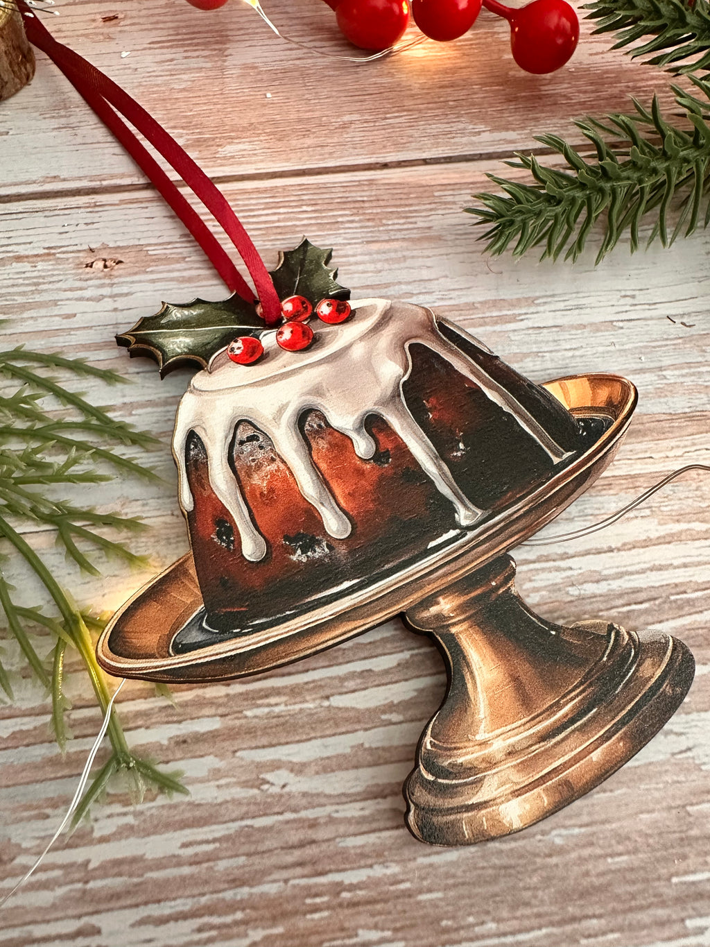 Traditional Wooden Christmas Pudding Tree Hanging Decoration