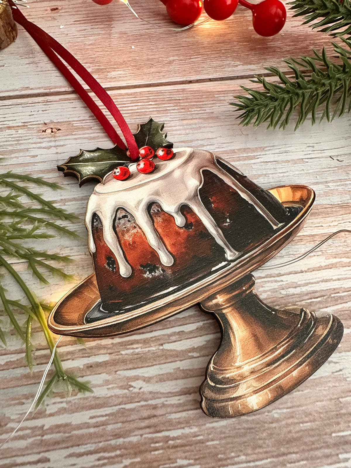 Traditional Wooden Christmas Pudding Tree Hanging Decoration