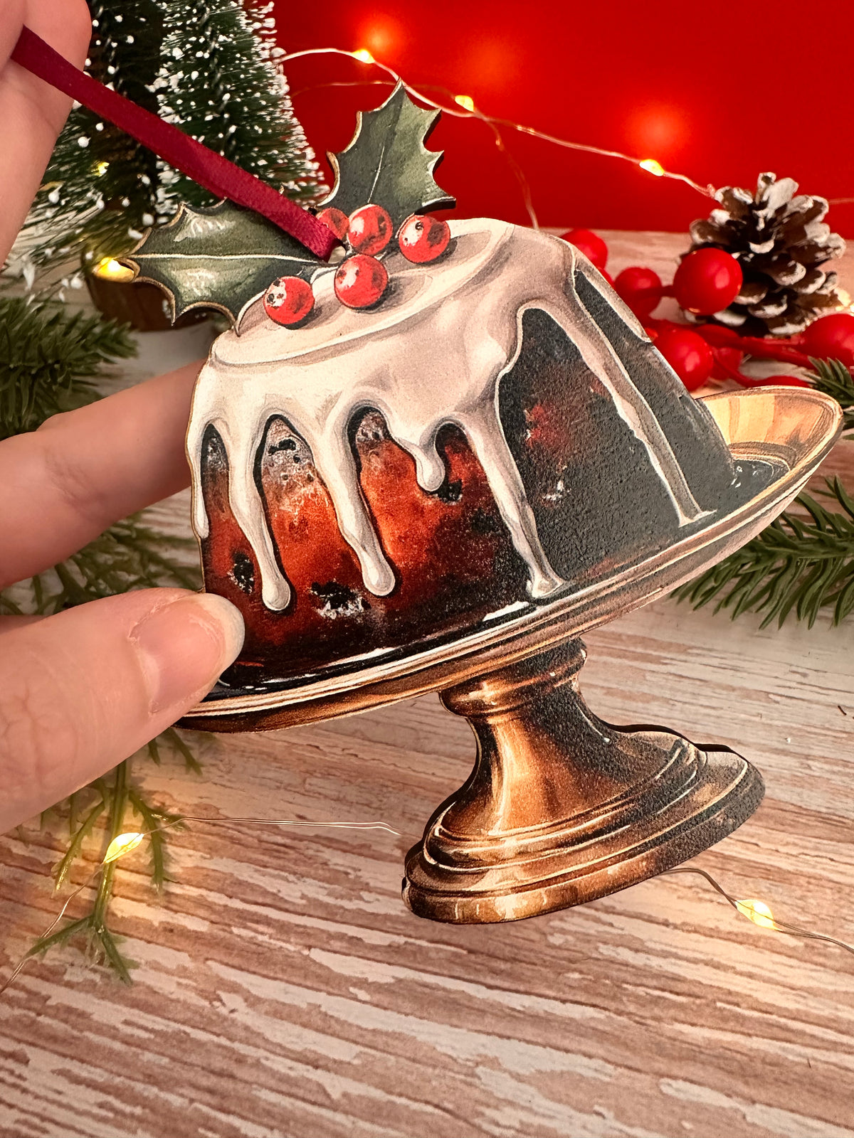 Traditional Wooden Christmas Pudding Tree Hanging Decoration