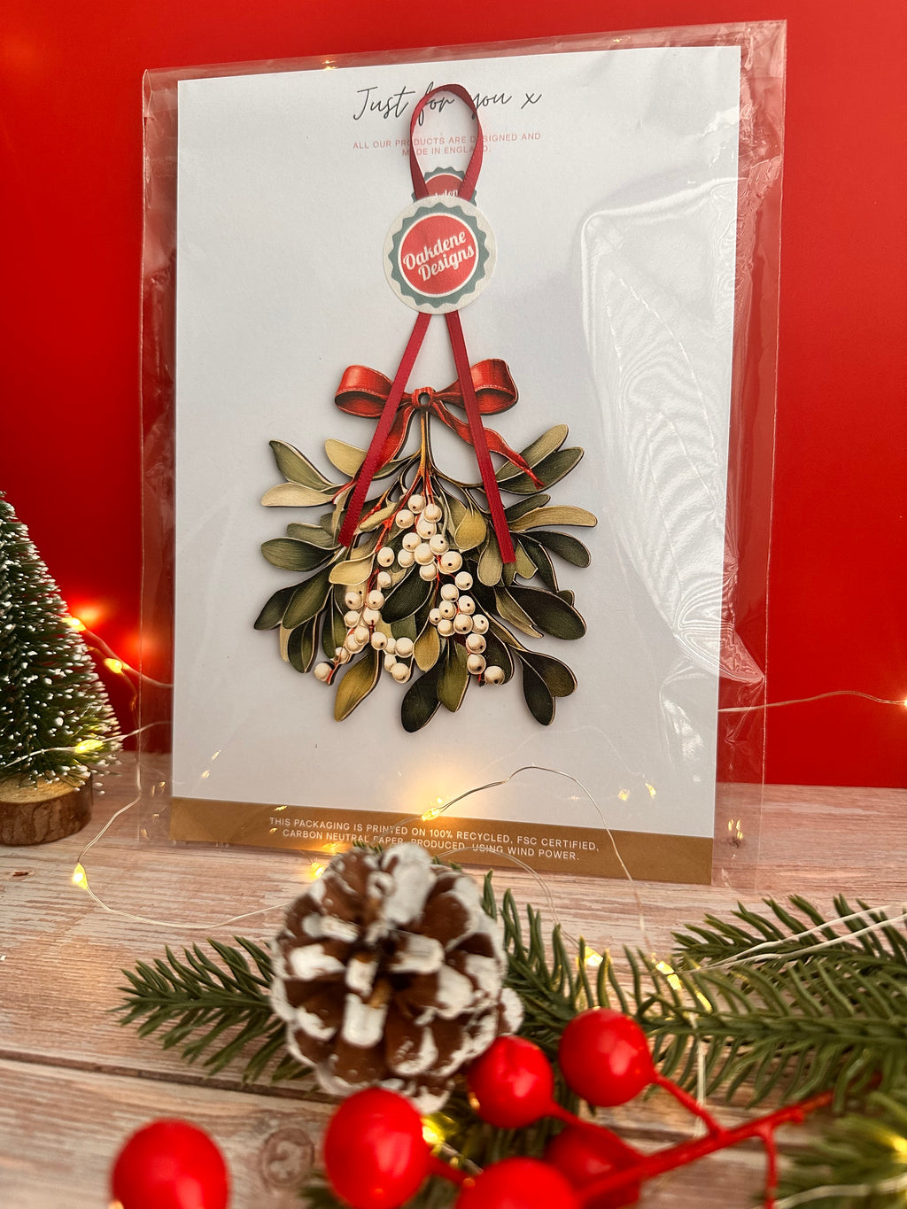 Beautiful Wooden Mistletoe Bough Hanging Decoration