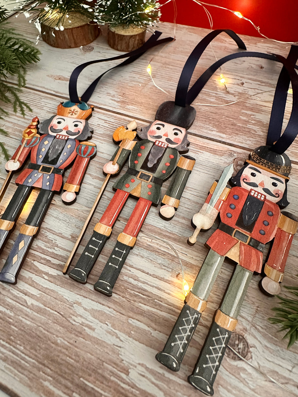 Nostalgic Set of 3 Wooden Nutcracker Hanging Decoration