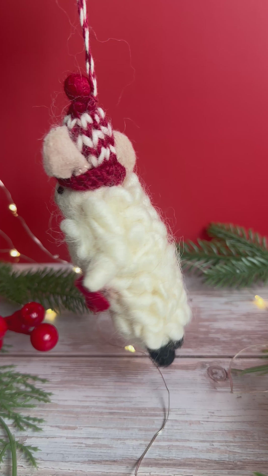 Felt Sheep with Heart Garland Christmas Decoration