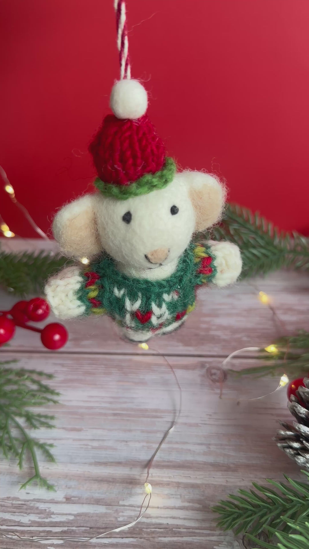Felt Mouse with Jumper Christmas Decoration