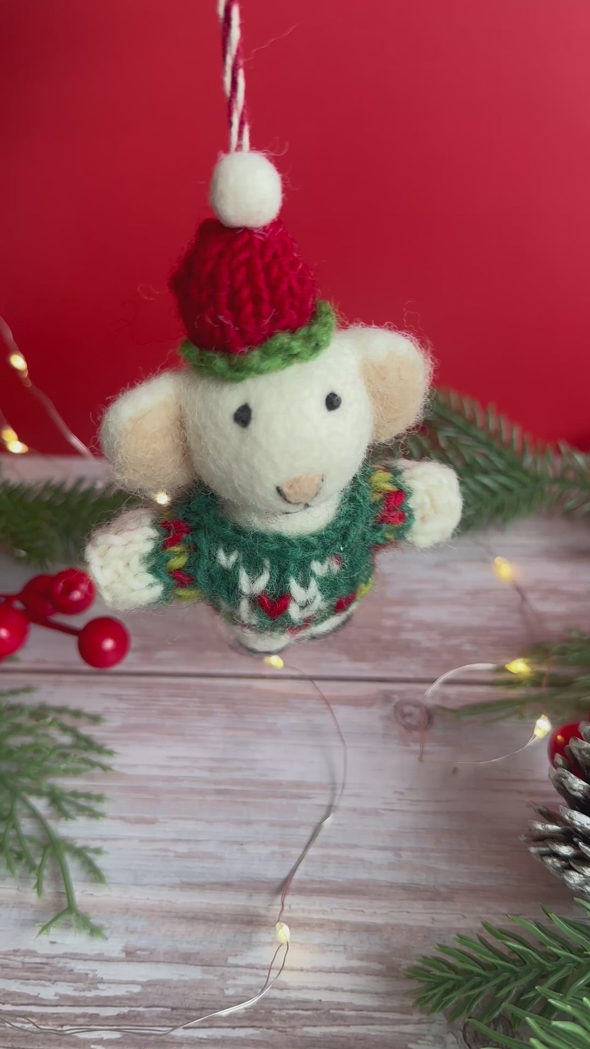 Felt Mouse with Jumper Christmas Decoration