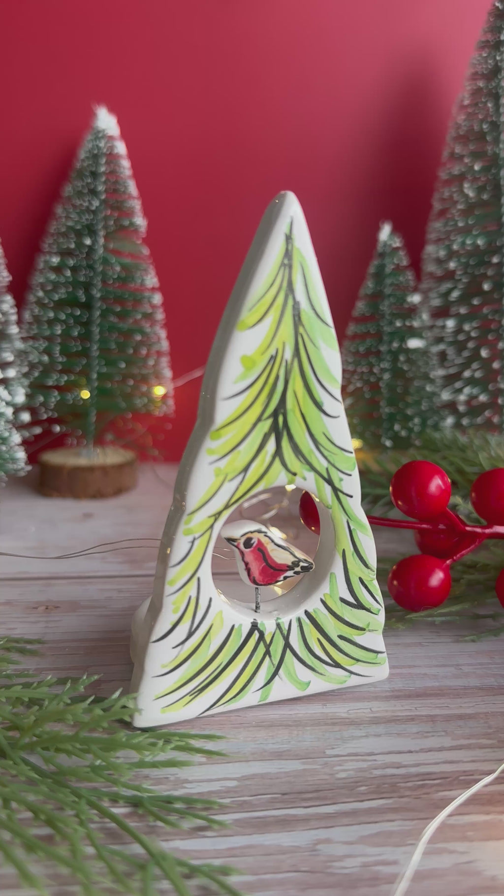 Fir Tree with Robin Ornament