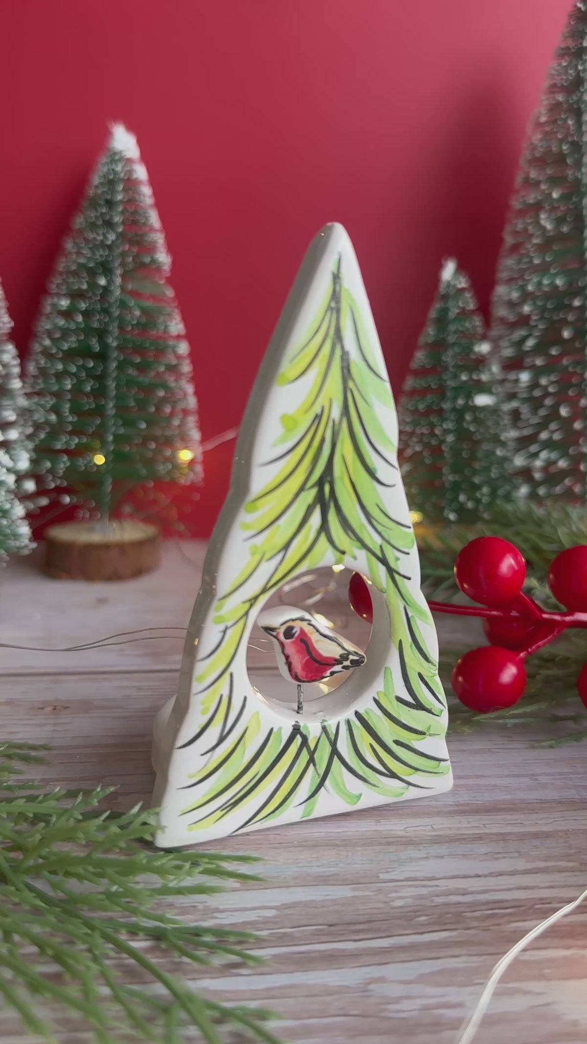 Fir Tree with Robin Ornament