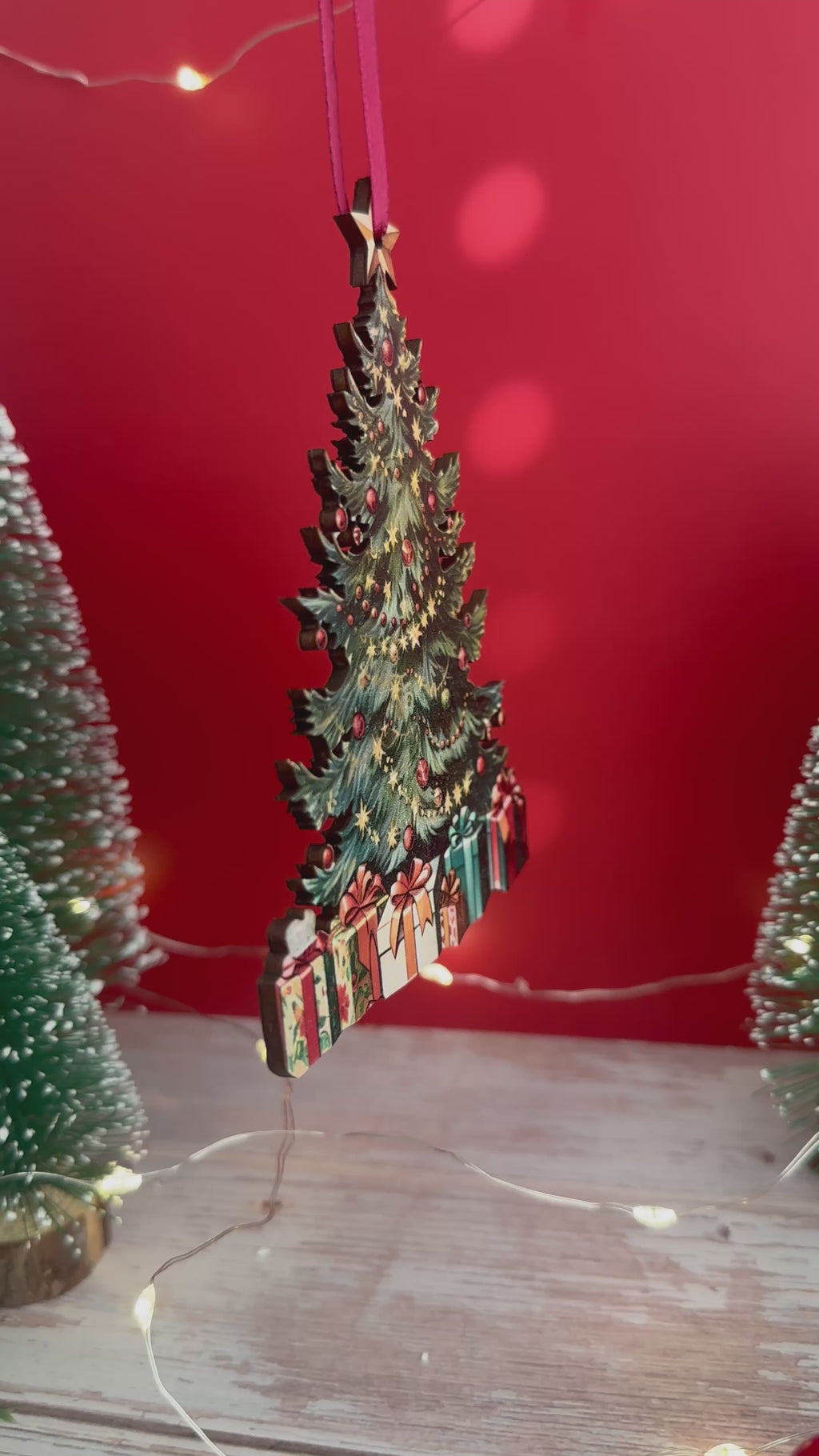 Traditional Wooden Christmas Tree Hanging Decoration