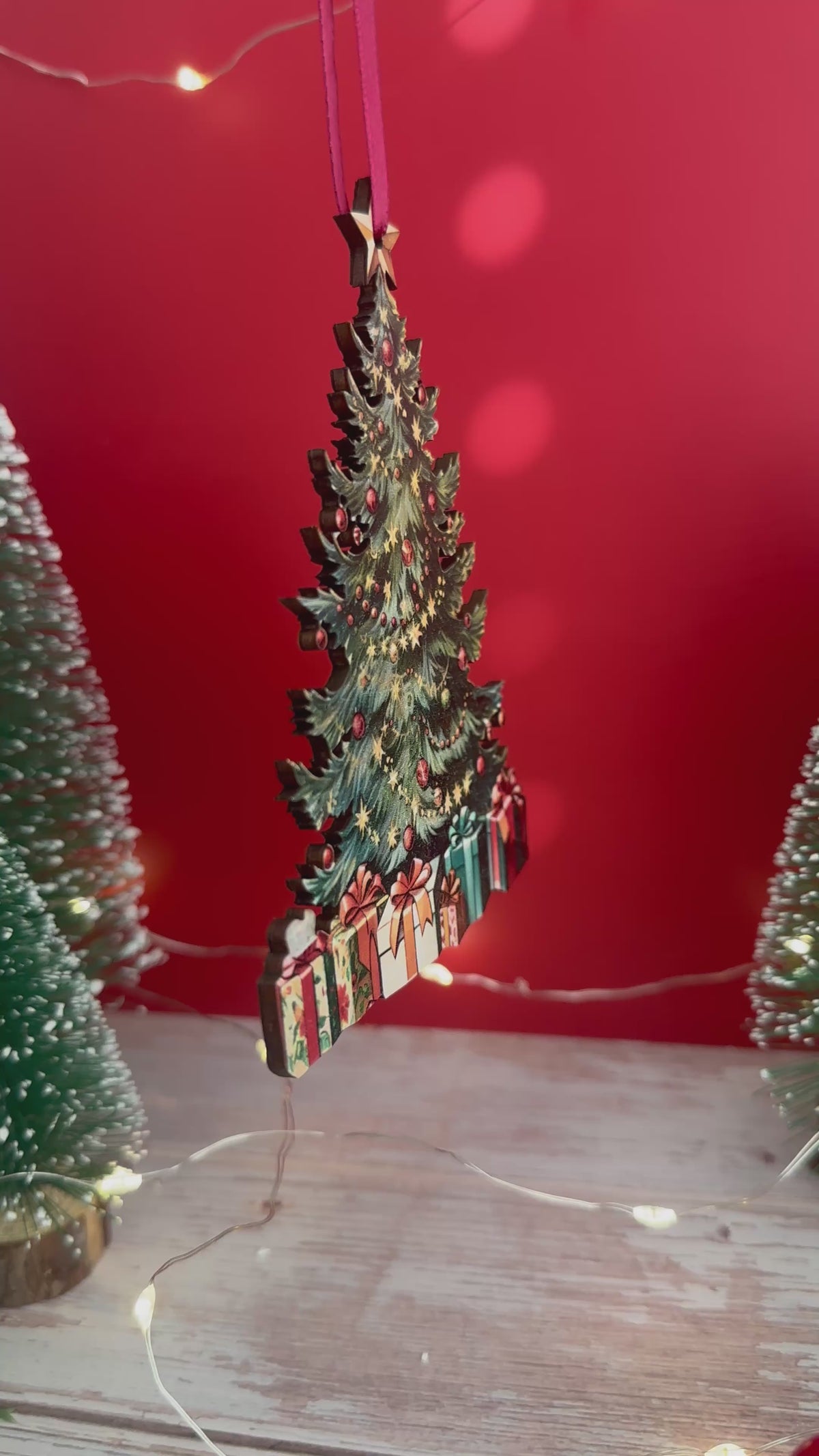 Traditional Wooden Christmas Tree Hanging Decoration