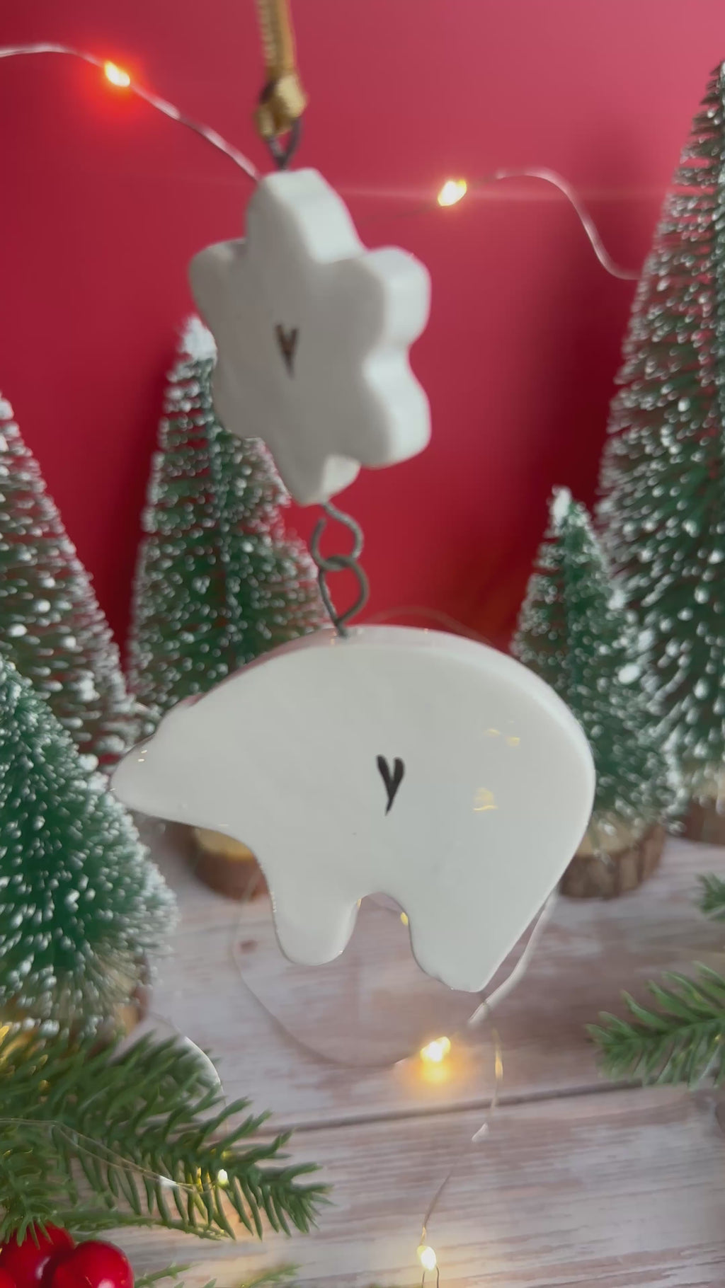 Golden Polar Bear and Snowflake Hanging Decoration