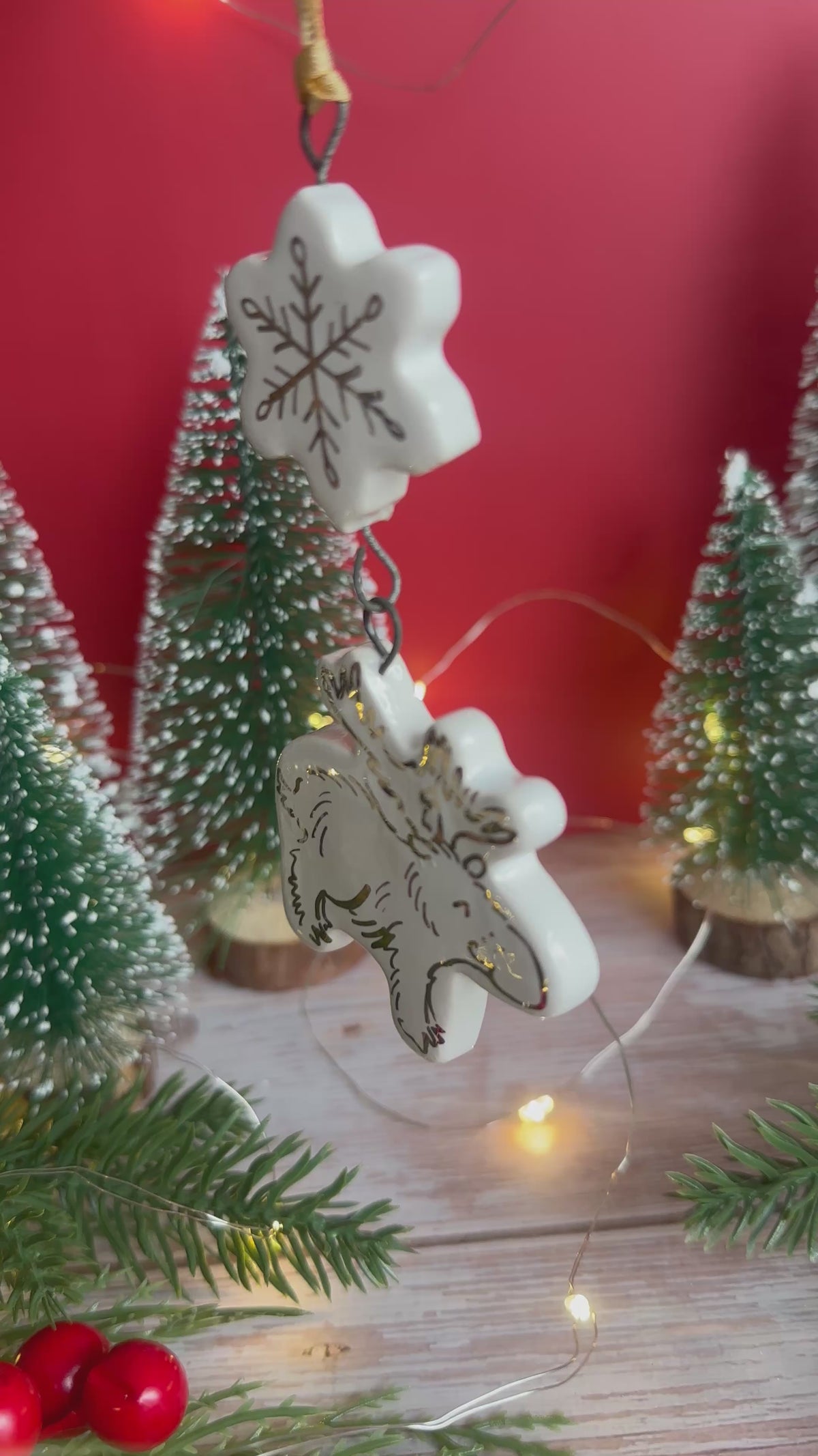 Golden Moose and Snowflake Hanging Decoration