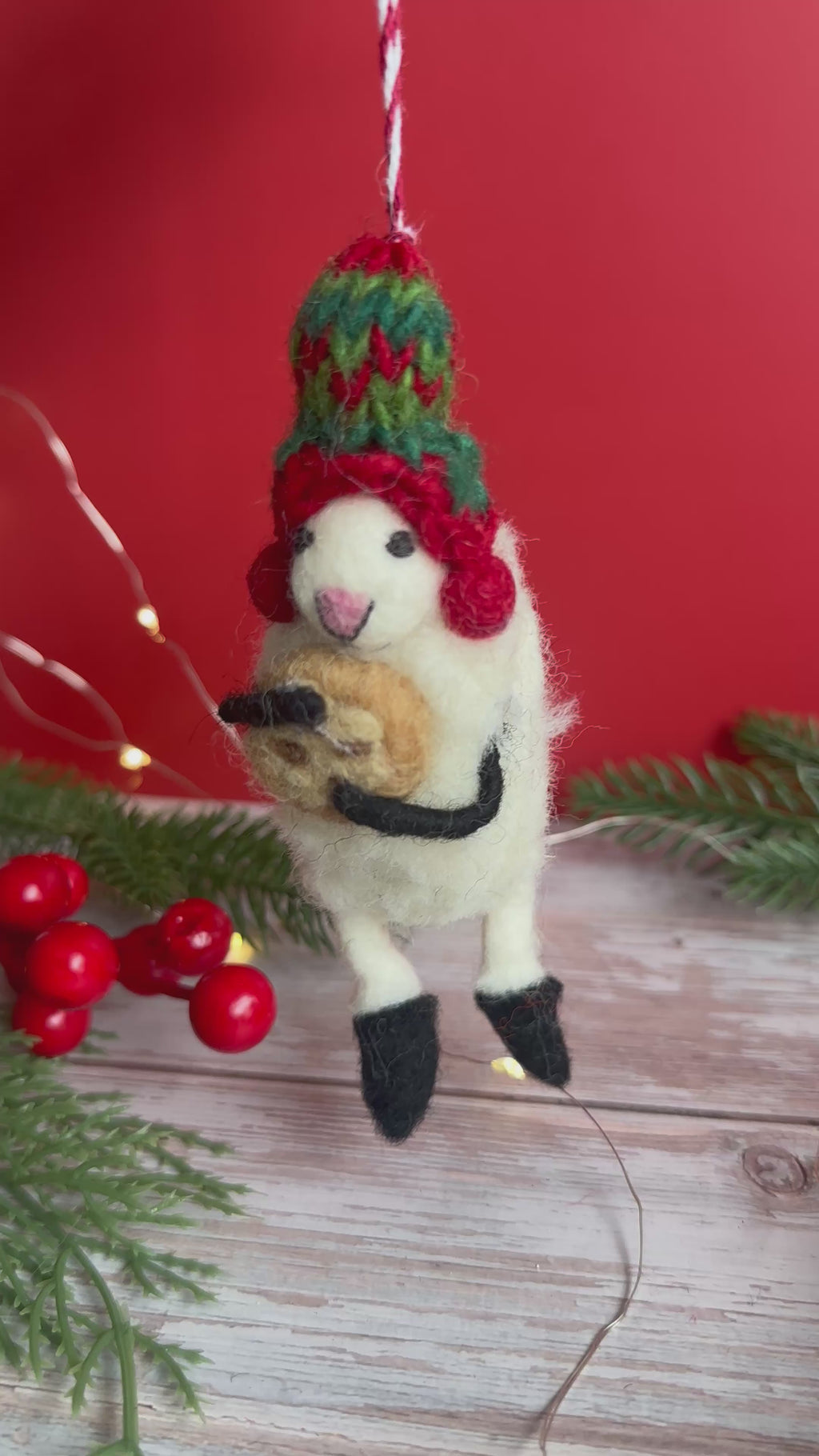 Felt Sheep with Christmas Cookie Christmas Decoration