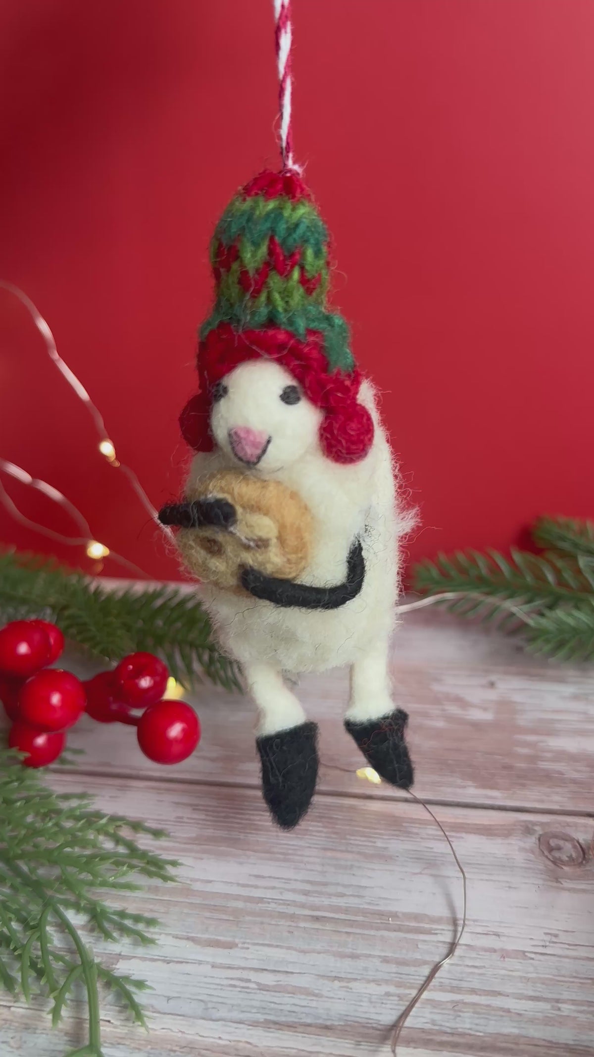 Felt Sheep with Christmas Cookie Christmas Decoration