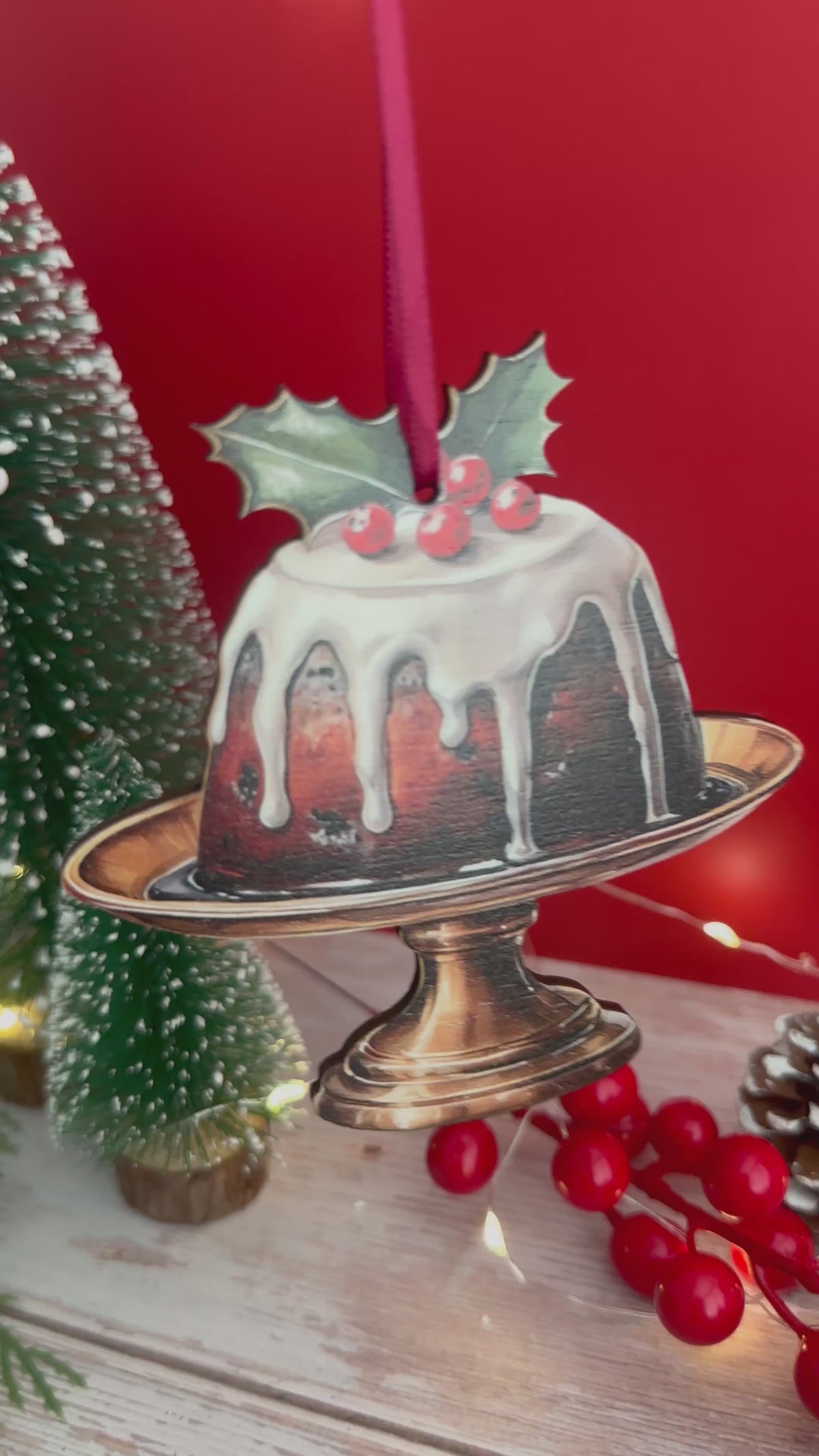 Traditional Wooden Christmas Pudding Tree Hanging Decoration